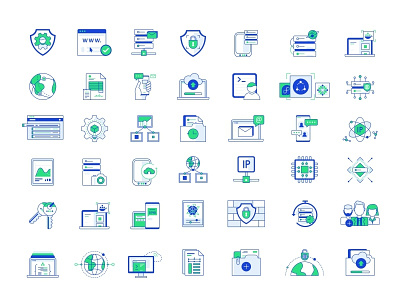 Systemongreed Icons access control block storage chat cloud compute connection design line message networking protect security icon set servers ssd support virtual vps web design