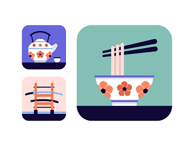 Japan Icons Set.No1 art bowl chopstick color culture flat design food icon set icons illustration japan japanese noodle oriental samurai sword sushi sword tea tea cup wabisabi