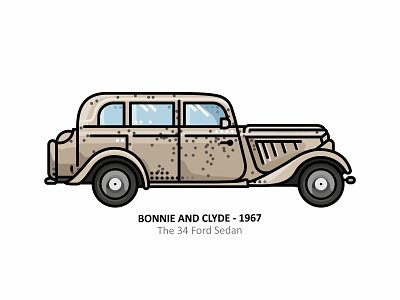 Bonnie and Clyde Car automobile bank blood bonnie and clyde car classic design dots famous film ford ford sedan future gangsters iconic illustration line movie outline robbery