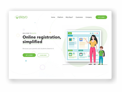 Eleyo Hero Illustration app browser characters cute design education interface iphone kids landing page location mobile responsive parents school system ui ux web
