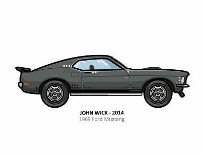 John Wick car 69 mustang art assassin auto automobile cyberpunk design dots fan film hollywood iconic illustration john wick keanu reeves model movie mustang outline retro