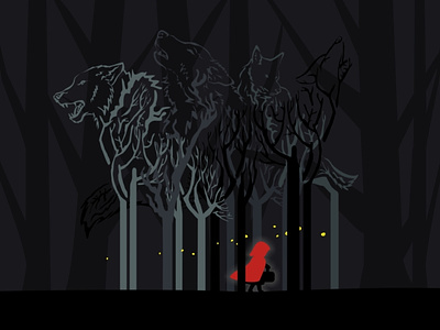 Dark Forest alone creepy dark forest ghosts glow halloween illustration landscape little riding hood monsters scary silent spooky swamp three wolf woods