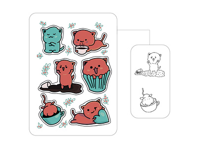Cats stikers 2 cat cats coffee design illustration illustrations stickers