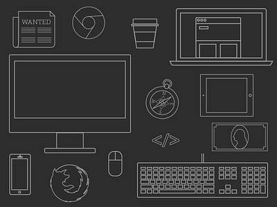 Minimalistic Dev Icons browsers coffee computer icons keyboard minimalistic tablet