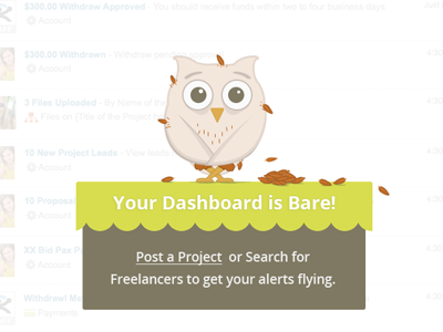 Guru Empty Dashboard Alert bird dashboard guru illustration owl web design