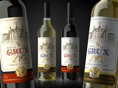 Crux d'Or wine. Design and visualization 3d classic label luxurious noble packaging wine label winery