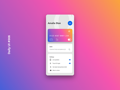 Daily UI #006 - User Profile adobexd app app design appdesign credit card creditcardapp design inspiration profile profile card ui user profile userinterface ux