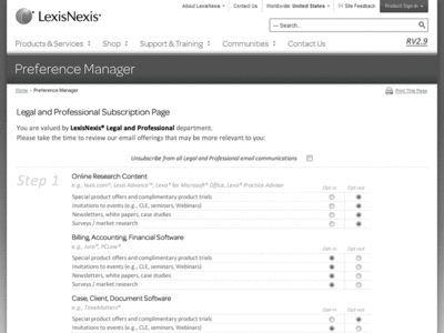 Wireframe - Preference Manager LexisNexis lexisnexis preference manager wireframe