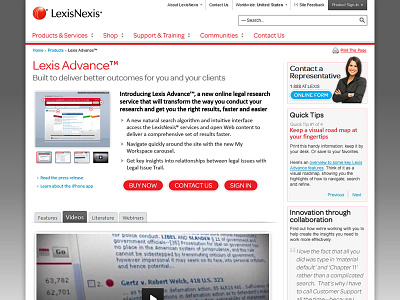 Lexis Advance Product Page Design - 2012