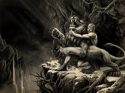 First Labour: Nemean lion app art artwork greek mythology hercules hero ios lion painting
