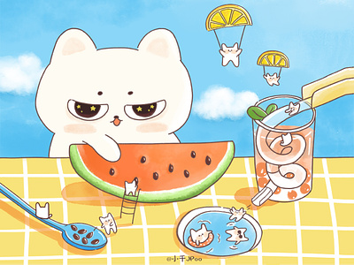 夏天的味道 cat cute food and drink illustration summer