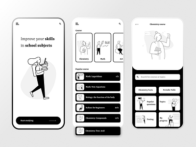 Education black and white blocks cards ui education education app figma illustration minimal minimalistic mobile mobile app mobile app design mobile design ui ux ux vector