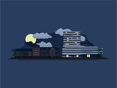 Umeå Skyline building city design flat illustration moon night skyline stars umea umeå umeå skyline vector väven