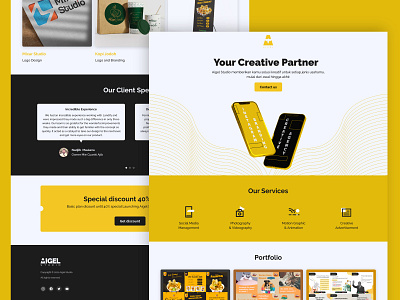 Aigel Studio Creative Agency Landing Page advertisement black branding design landing page logo minimalist simple ui yellow
