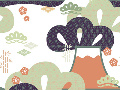 Japanese icons vector. Traditional oriental pattern background.