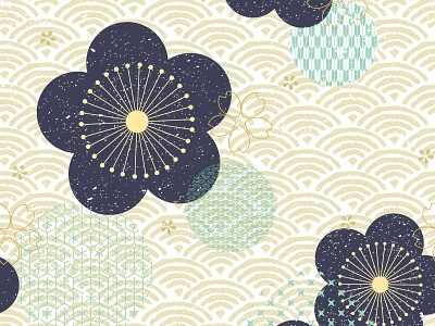 Japanese flower pattern vector. Blue floral icon and wave patter abstract asian background banner cherryblossom chinese circle element flower geometric icon illustration japanese modern pattern sakura seamless vector wave