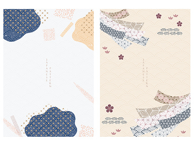 Japanese template with wave pattern vector. Ribbon, tree and ico abstract asian background banner chinese cloud flower geometric illustration japanese modern pattern ribbon sakura vector wave