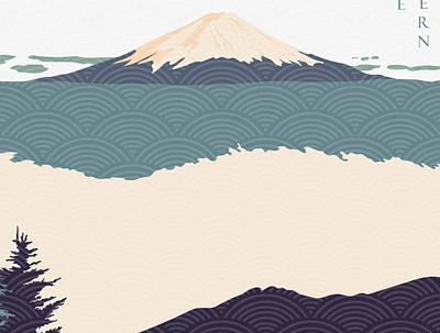 Fuji mountain with Japanese wave pattern vector. Landscape abstract asian background banner chinese fuji illustration japanese japanese art landmark modern mountain pattern vector wave