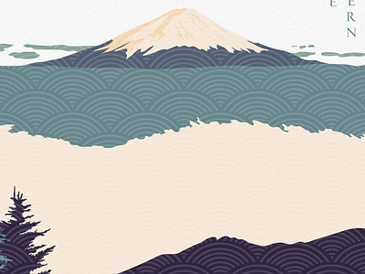 Fuji mountain with Japanese wave pattern vector. Landscape