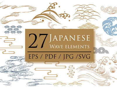 27 Japanese wave elements vector. Set of amazing flat vector abstract asian background banner chinese elements falt hand hand drawn icon illustration japanese modern object oriental pattern vector wave wave logo