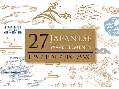 27 Japanese wave elements vector. Set of amazing flat vector