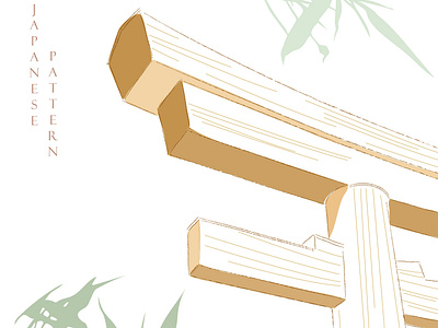 Torii template with Japanese wave pattern vector. Bamboo element