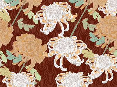 Chrysanthemum pattern vector in oriental style. Japanese