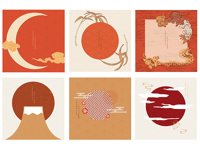 Chinese template with Japanese pattern vector. Sun and moon