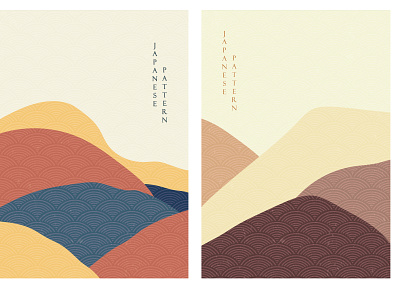 Landscape background with Japanese wave pattern vector. Mountain