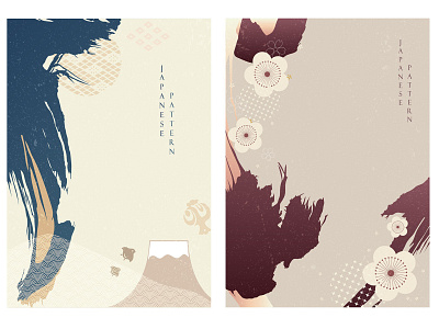 Japanese template and icon vector. Cherry blossom flower, Fuji