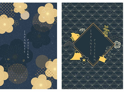 Japanese icons and patterns vector. Blue background with cherry abstract asian background bamboo banner birds bonsai cherry blossom chinese elements flower fuji mounatain geometric icons illustration japanese modern pattern vector