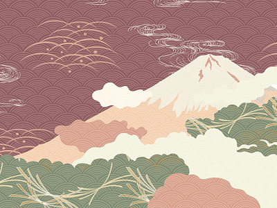 Fuji mountain with Japanese banner vector. Asian pattern