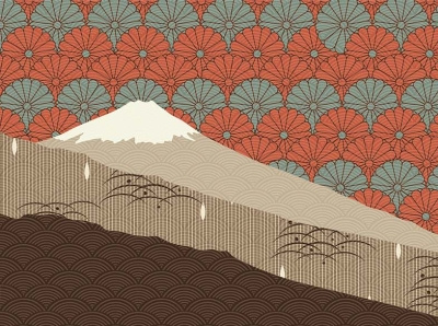 Fuji mountain banner with Japanese pattern vector.