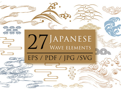 Japanese wave elements. abstract asian background banner chinese hand drawn icon illustration japanese modern object pattern sketch symbol vector wave