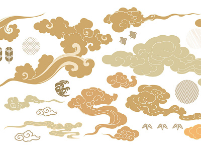 Asian cloud symbols in oriental style. Chinese new year icons. J abstract asian background banner chinese curve elements icon illustration japanese modern object pattern symbol vector