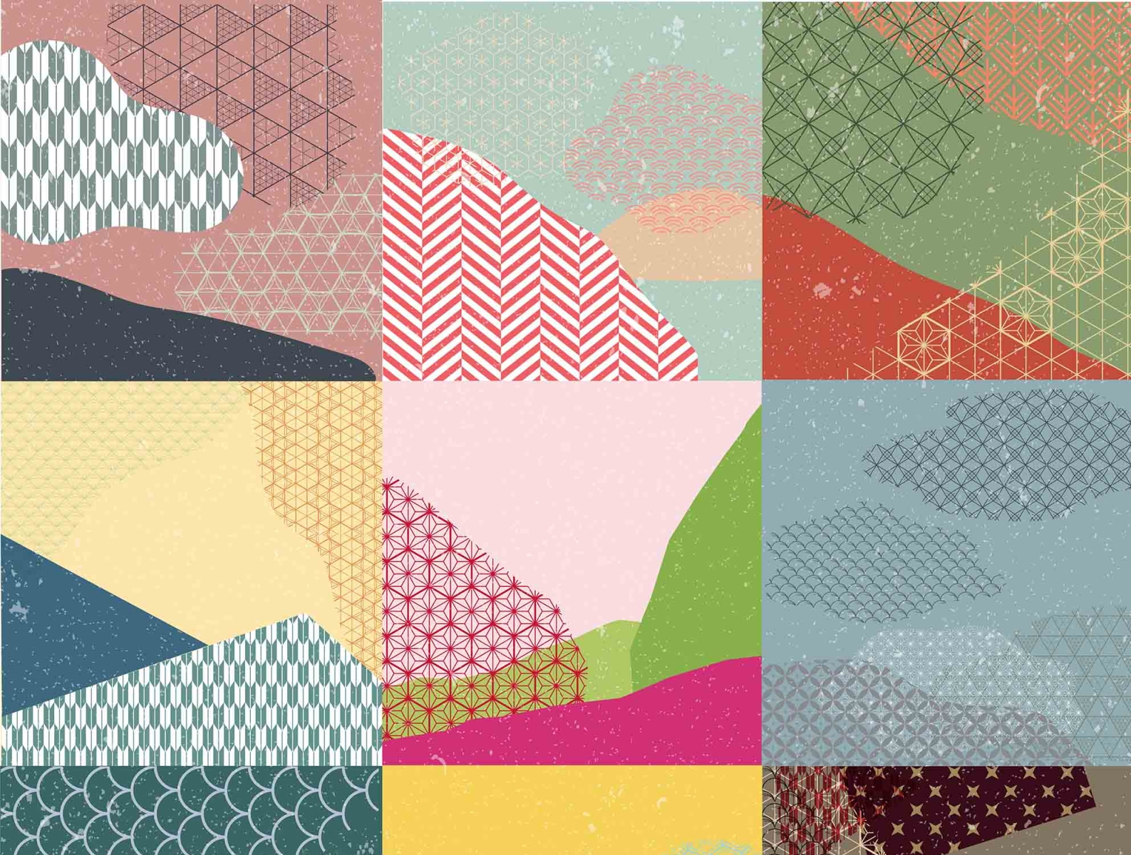 Japanese pattern vector with grunge texture background. abstract asian background banner chinese cloud curve geometric illustration japanese modern pattern vector