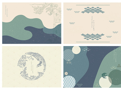 Japanese background with Asian icons vector.Hand drawn tradition abstract asian background banner bonsai card chinese eagle flower geometric handdrawn icon illustration japanese mountain pattern vector wave