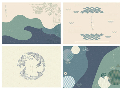 Japanese background with Asian icons vector.Hand drawn tradition