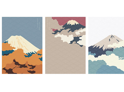 Fuji mountain background with Japanese wave pattern vector. abstract asian background banner chinese cloud geometric illustration japanese landscape mountain oriental pattern vector wave