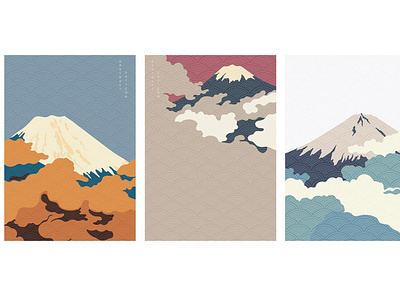 Fuji mountain background with Japanese wave pattern vector.