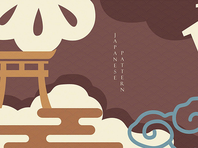 Japanese banner with Asian traditional icon vector. Oriental fra