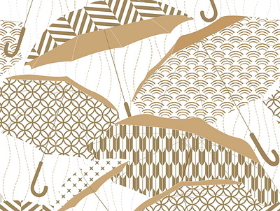 Umbrella elements. Japanese pattern vector. Gold geometric backg abstract asian background banner chinese circle geometric illustration japanese modern pattern template umbrella vector wave