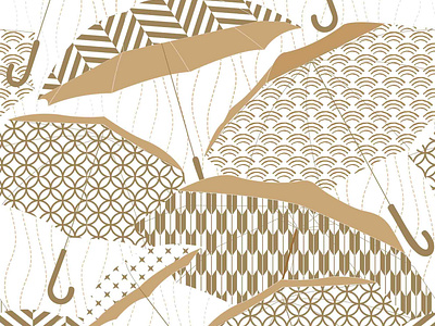 Umbrella elements. Japanese pattern vector. Gold geometric backg