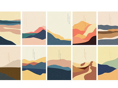 Landscape background with Japanese wave pattern vector. Mountain