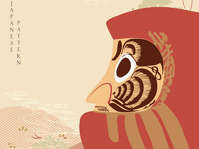 Japanese background with Daruma doll vector. Asian tradition dec