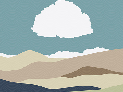 Landscape background with Japanese wave pattern vector. Curve el