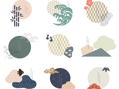 Set of geometric modern graphic elements vector. Asian icons wit