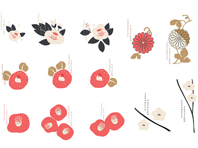 Floral icon in Asian style. Camilla and peony flower logo with J