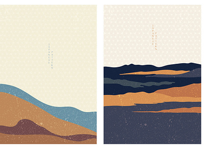 Landscape background with Japanese pattern vector. Mountain temp