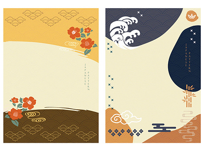 Japanese template with natural landscape background vector.